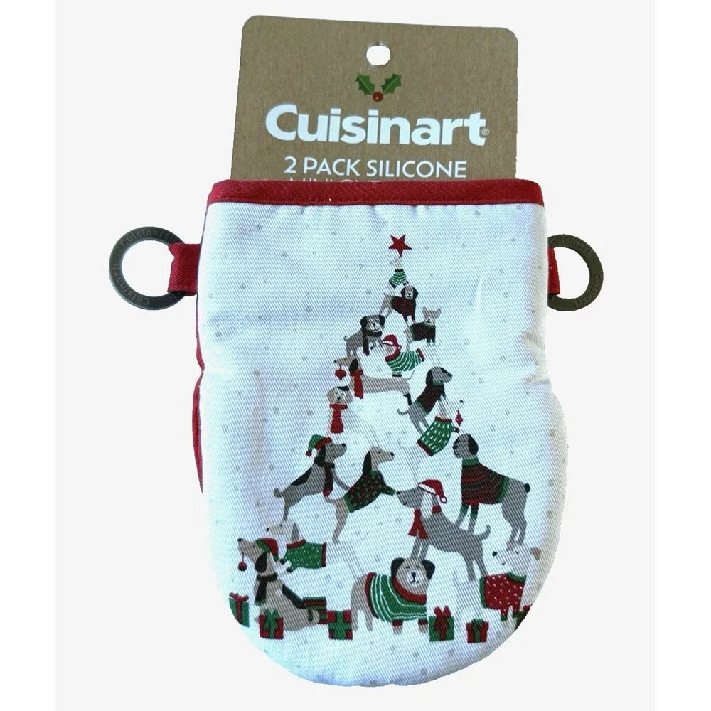 Cuisinart Christmas Dogs Mini Oven Mitts Neoprene Kitchen Cotton House Set of 2